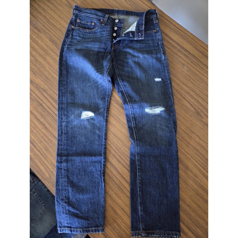 Levi's 501 T Blue Jeans Straight Leg W 27 L 28 Regular Fit Mid Rise Med Wash